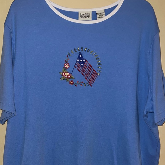 Vintage Classic Elements Woman Blue Patriotic Flag Short Sleeve Top - Picture 3 of 6